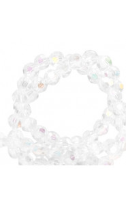 Faceted glass beads 4mm round Crystal-AB coating